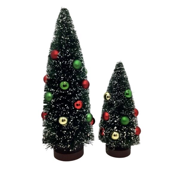 Green Bottle Brush Flocked Christmas Trees Multicolor 8 in or 12 in Tabletop - Picture 1 of 8